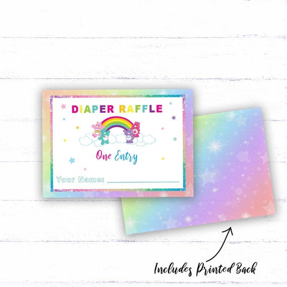 Care Bear Inspired- Diaper Raffle Ticket, INSTANT DOWNLOAD,  Baby Shower Diaper Raffle Ticket ,Baby Shower Ideas
