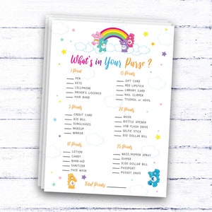 What&#39;s in Your Purse Game. Virtual + Printable  Shower Game . Care Bears Inspired . Instant Digital Download
