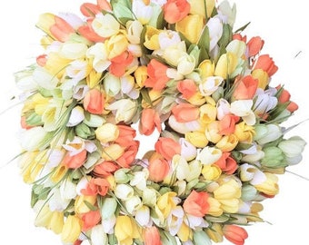 Yellow and Orange Tulip Wreath, Spring Mother's Day Gift