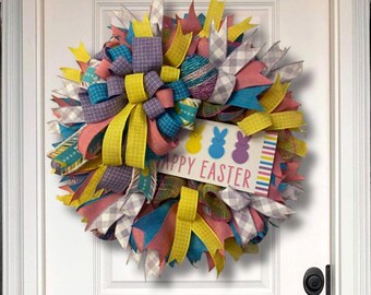 Easter Bunny Wreath for Front Door, Pastel Spring Decor, Colorful Door Swag, Cute Candy Wreath, Happy Easter Door Decor, Spring Home Decor