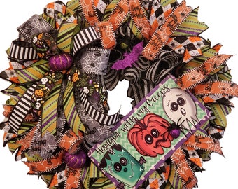 Spooky Fun Trick or Treat Wreath, Halloween Porch Decor