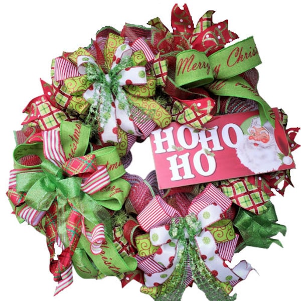Merry Christmas, Ho Ho Ho, Vintage Santa Wreath, Christmas Wreath