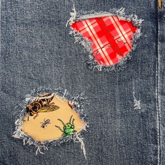 Ripped Designs Denim Patches Bugs at the Picnic Peekaboo Iron on