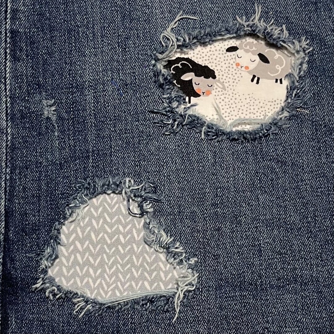 Ripped Designs Denim Patches for Knitters Baa Baa Black Sheep Peekaboo