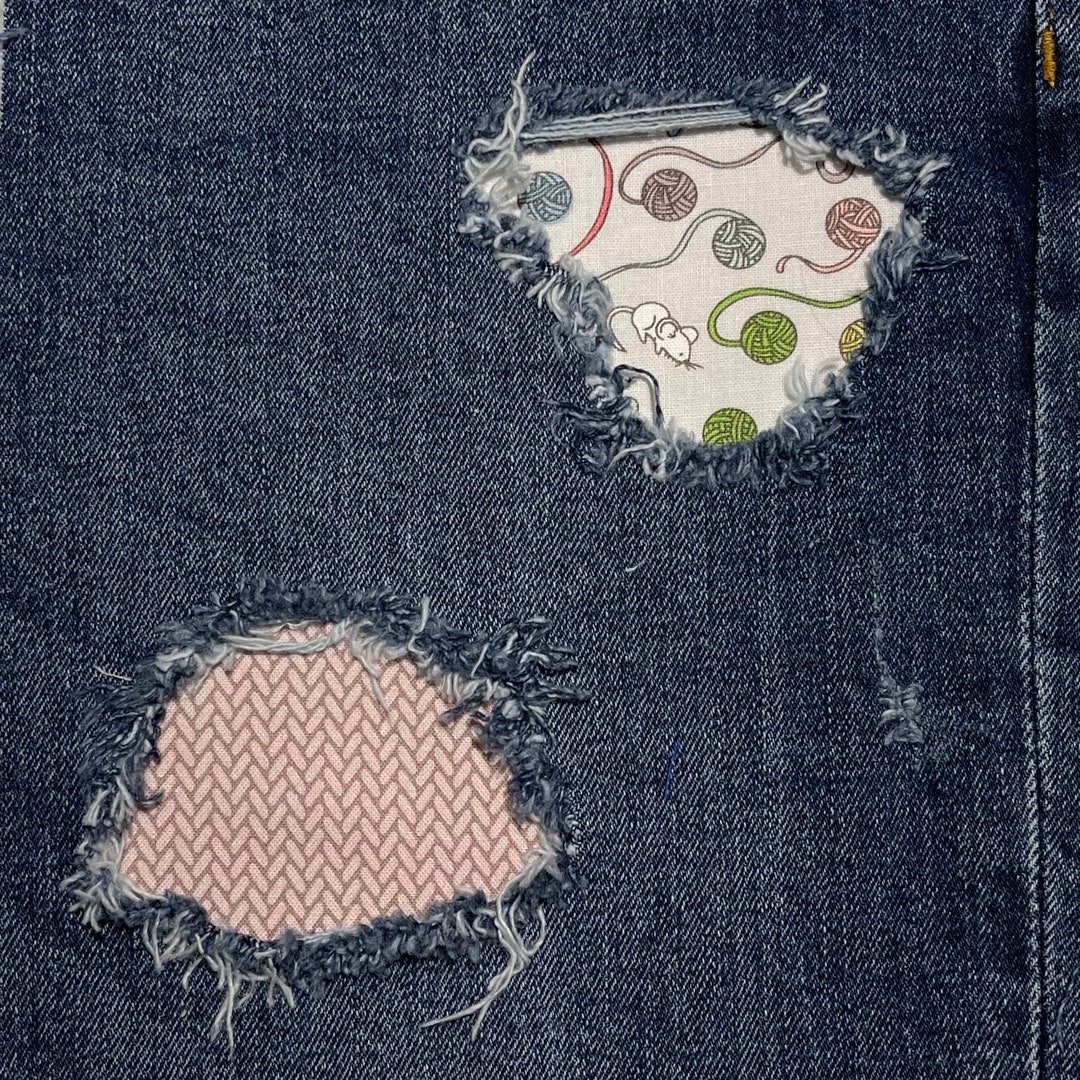 Ripped Designs Denim Patches for Knitters Yarn and Mice Peekaboo Iron