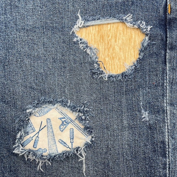 Ripped Designs Denim Patches Tools and Wood Grain Peekaboo Iron on