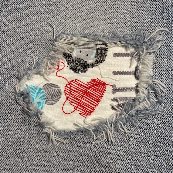 Ripped Designs Denim Patches for Knitters Knitting and Sheep Peekaboo Iron  on Jeans Patch Jeans Repair No Sew 