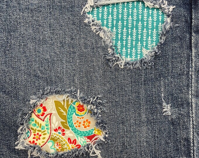 Ripped Designs Denim Patches Paisley and Teal Peekaboo Iron on Jeans