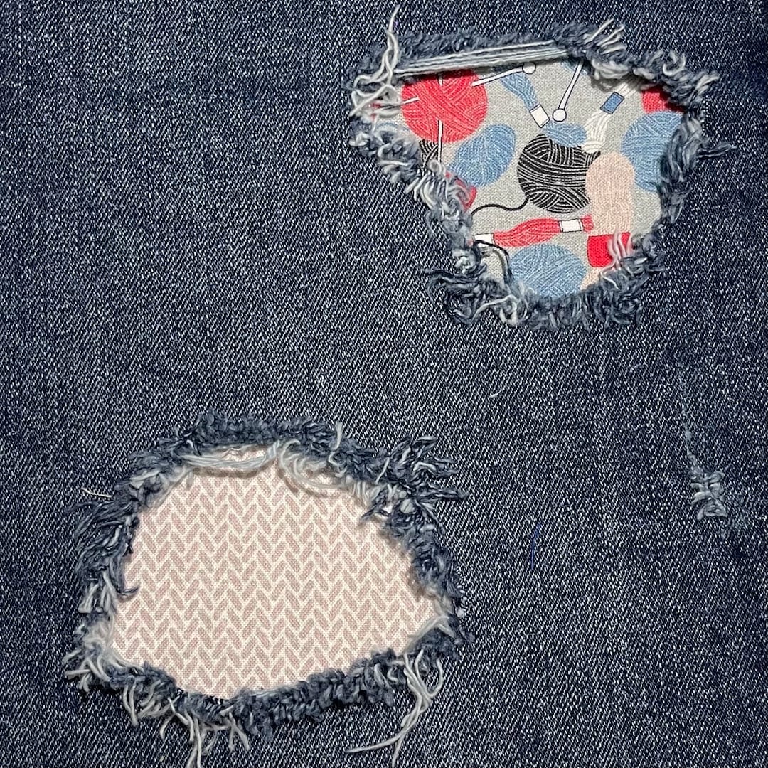 Ripped Designs Denim Patches for Knitters Lots of Yarn Peekaboo Iron on
