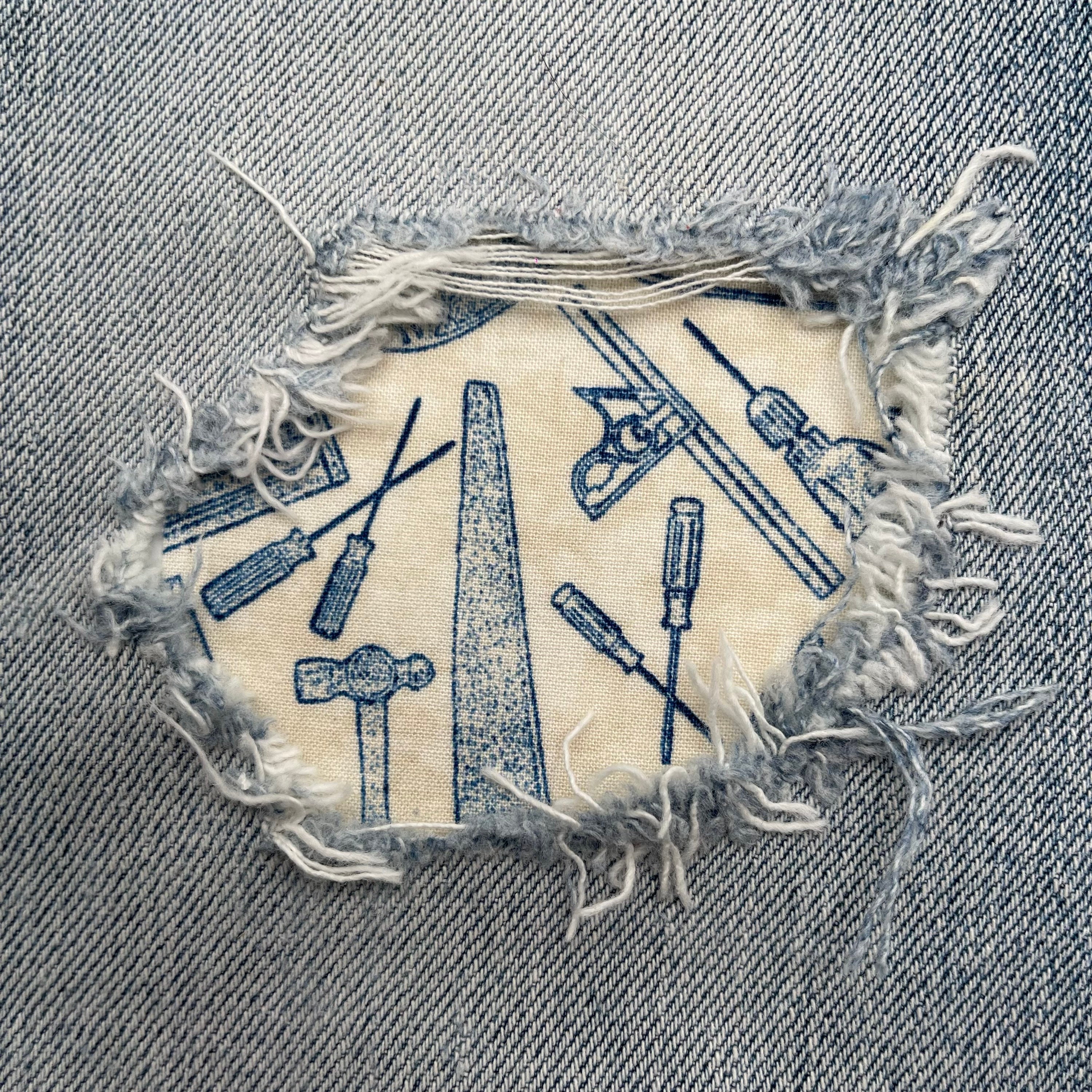 Ripped Designs Denim Patches Tools and Wood Grain Peekaboo Iron on Jeans  Patch Jeans Repair No Sew 