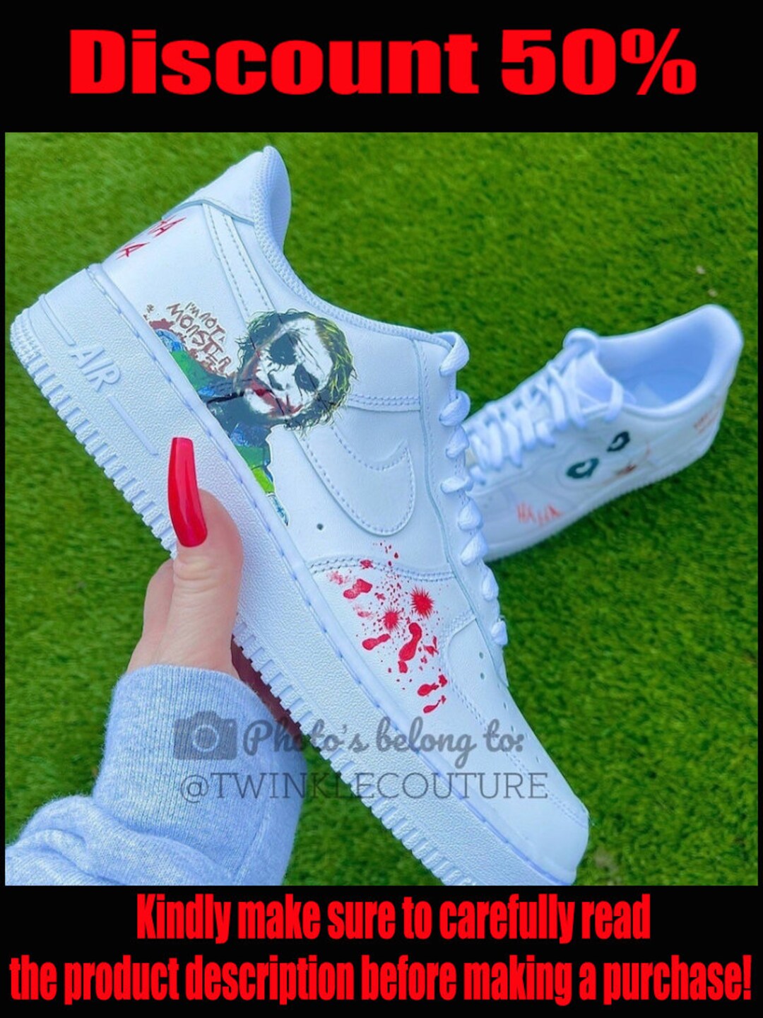 The Joker Custom Air Force 1 Sneakers Custom Air Force 1 Etsy