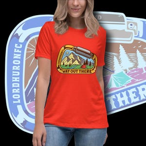 Women&#39;s Relaxed T-Shirt, LHFC, Lord Huron, Fan Club, Way Out There, Carabiner, Camping, Outdoors, Hiking, Tent, Nature, Strange Trails