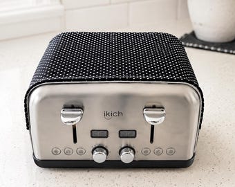Toaster Magnetische Abdeckung: Schwarz-Weiß gepunkteter Baumwoll-Toaster Huggee 4 Scheiben