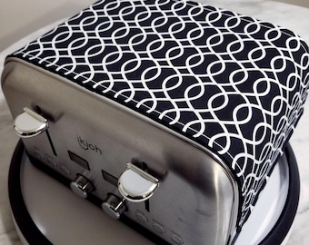 Magnetic Toaster Cover: Black & White Waves, Handmade Cotton Huggee