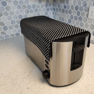 Magnetic Toaster Cover: Black & White Polka Dot, Long Slot Toaster Huggee