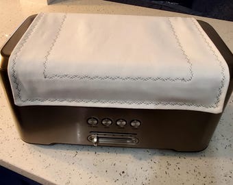 Magnetic Toaster Cover: White Cotton, Long Slot Toaster Huggee