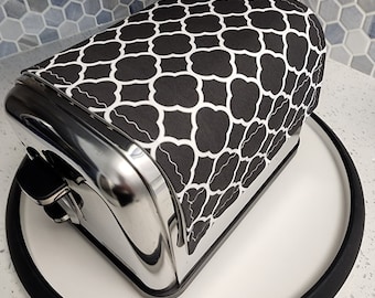 Dark Gray Toaster Cover, Magnetic Cotton Toaster Huggee, Quatrefoil Print