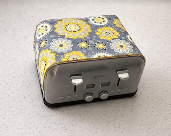 Magnetic Toaster Cover: Gray Flower Power Print, Multiple Sizes