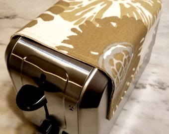 Floral Toaster Cover: Cream, Gold & Brown, Handmade Cotton Toaster Huggee