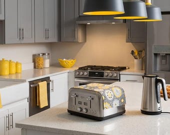 Magnetic Toaster Cover: Gray Flower Power Print, Multiple Sizes
