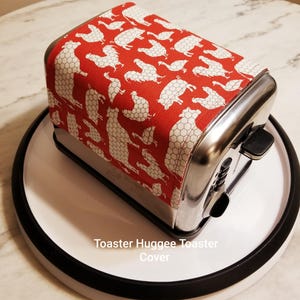 Toaster Huggee - Unique Magnetic Toaster Cover- Adorable, cute, custom & handmade. Red-White Farm Animal Print