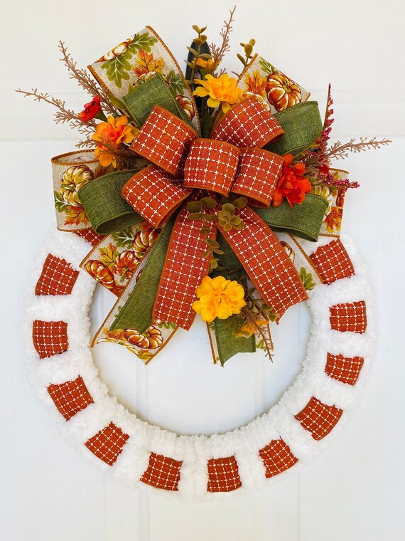 Fall Chunky Yarn and Ribbon Wreath Fall Wreath Yarn and Etsy