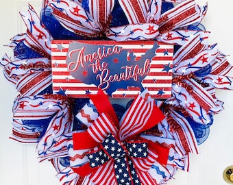 Patriotic Wreath, July 4th wreath, Memorial Day Decor