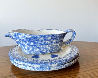 The Workshops of Gerald E Henn Roseville Ohio Spongeware Blue and White Pottery