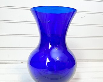 Vintage Libbey Cobalt Blue Floral Vase 7”