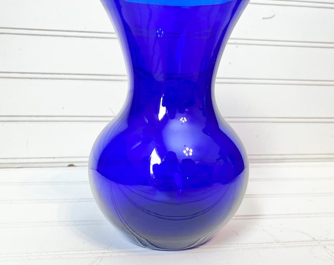 Vintage Libbey Cobalt Blue Floral Vase 7”