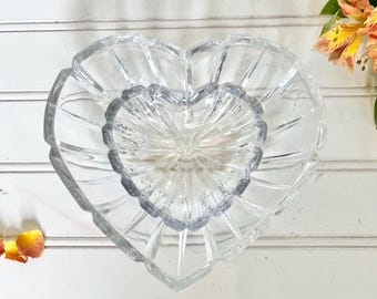 Nesting Heart Dish Set - Mommy and Me Glass Heart Bowl - Crystal Heart Shaped Trinket Dish