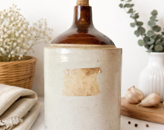 Antique Salt Glazed Stone Whiskey Crock | Primitive Moonshine Jug