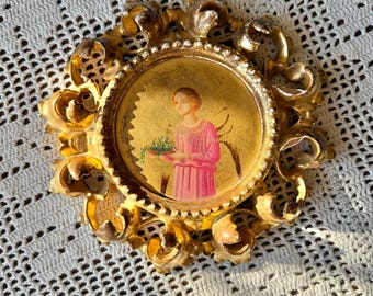 20th Century Greek Orthodox Religious Painting with Hand Carved Wood Gilded Frame
