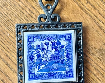 Japanese Blue and White Blue Willow Tile Cast Iron Trivet
