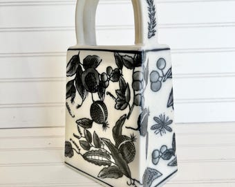 Blue and White Floral Chinese Ceramic Purse | Chinese Ceramic Handbag Vase