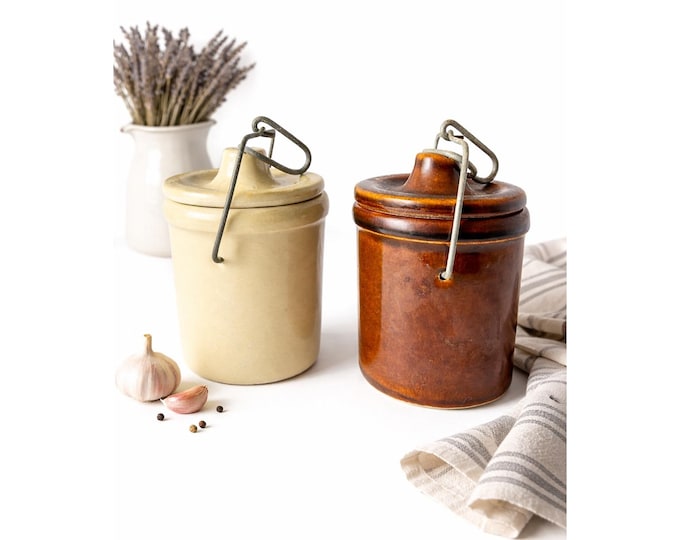 Antique Stoneware Cheese Crocks with Lid