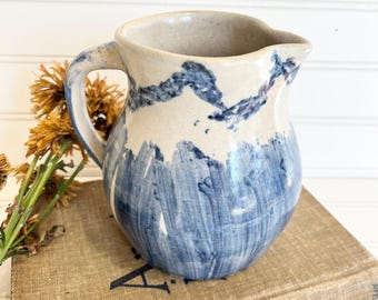Blue and White Studio Pottery Pitcher | Blue and White Hobbyist Ceramic Pitcher