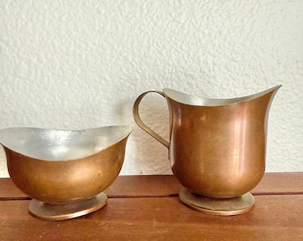 Vintage Mini Copper Coated Aluminum Creamer and Sugar Bowl Set