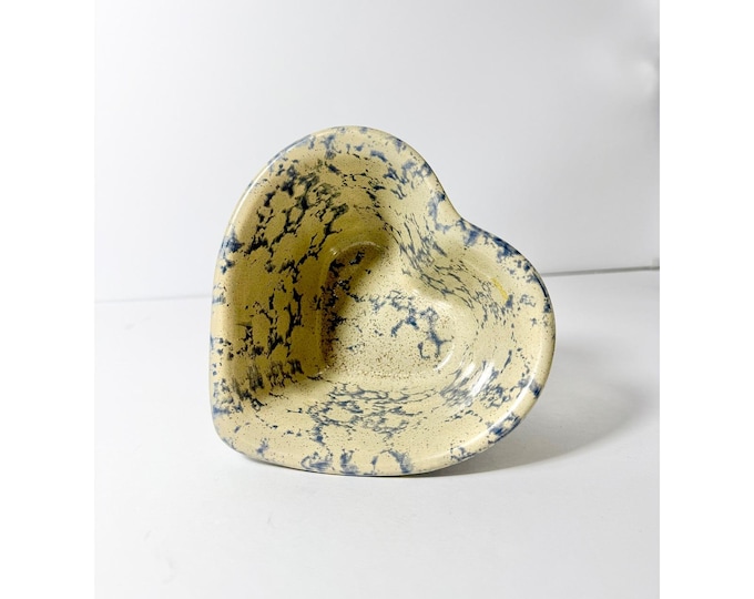 Vintage Heart Shaped Blue Speckled Spongeware Dish