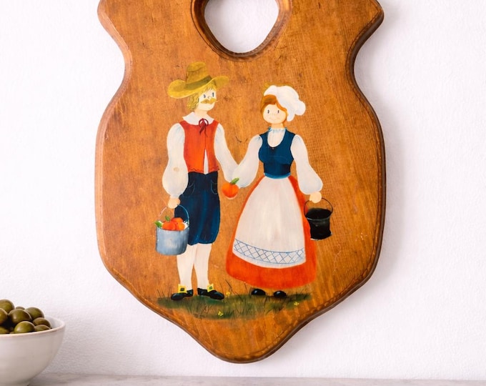 Hand Painted Dutch Folk Art Wooden Cheese / Bread Board