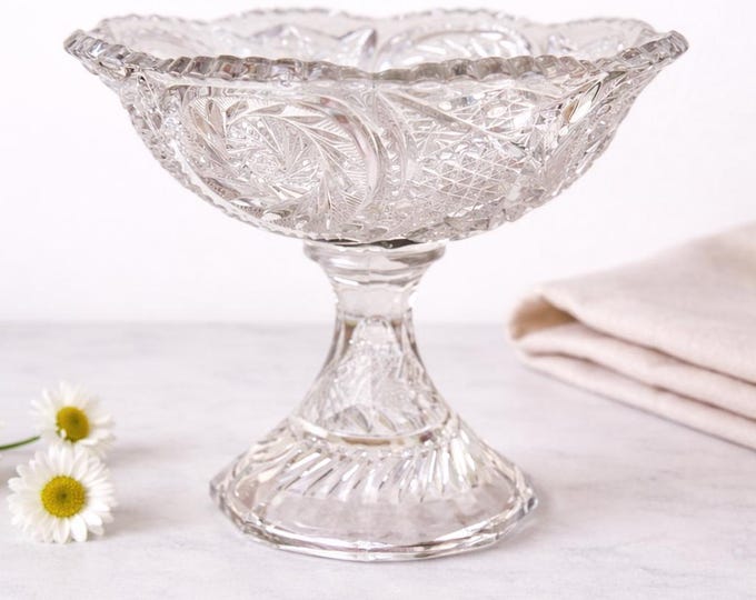 Vintage Elegant Imperial Pressed Glass Sawtooth Compote
