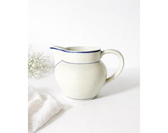 Viana do Castelo Hand-Signed Cream and Blue Pottery Pitcher Made In Portugal