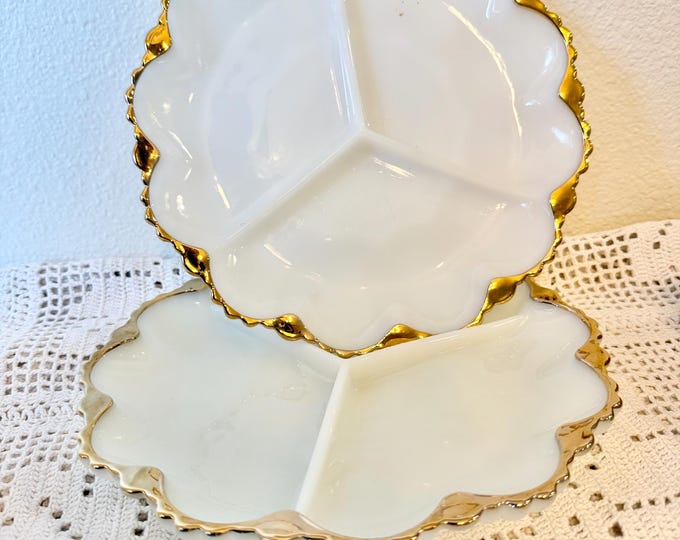 Vintage Anchor Hocking Milk Glass Round Divided Serving Tray