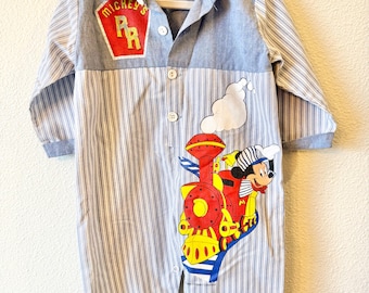 Vintage Mickey Mouse Railroad 1980's One Piece Jumpsuit size 3T