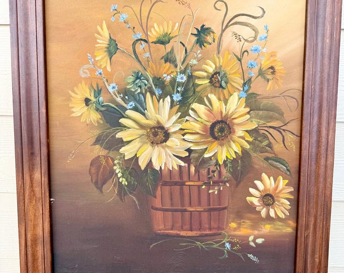 Original Still Life Sunflowers in a Basket Painting by Nona Bass