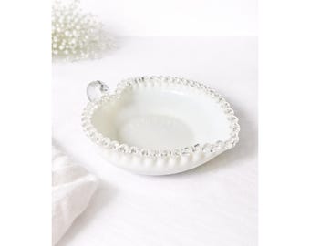 Fenton White Silver Crest Heart Shaped Candy Dish