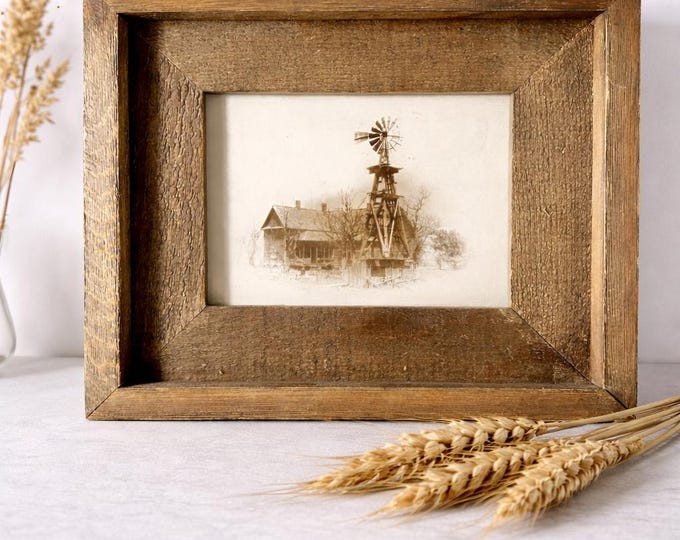 Rustic Farmhouse Windmill House Framed Wall Art Vintage Country Decor