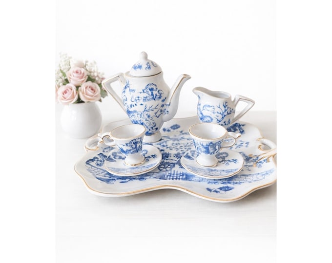 Mini Blue and White Dollhouse Tea Set