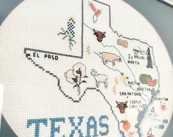 Map of Texas Framed Cross Stitch Art