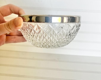 Leonard Crystal Vintage Silverplate Rimmed Serving Bowl Made In Italy